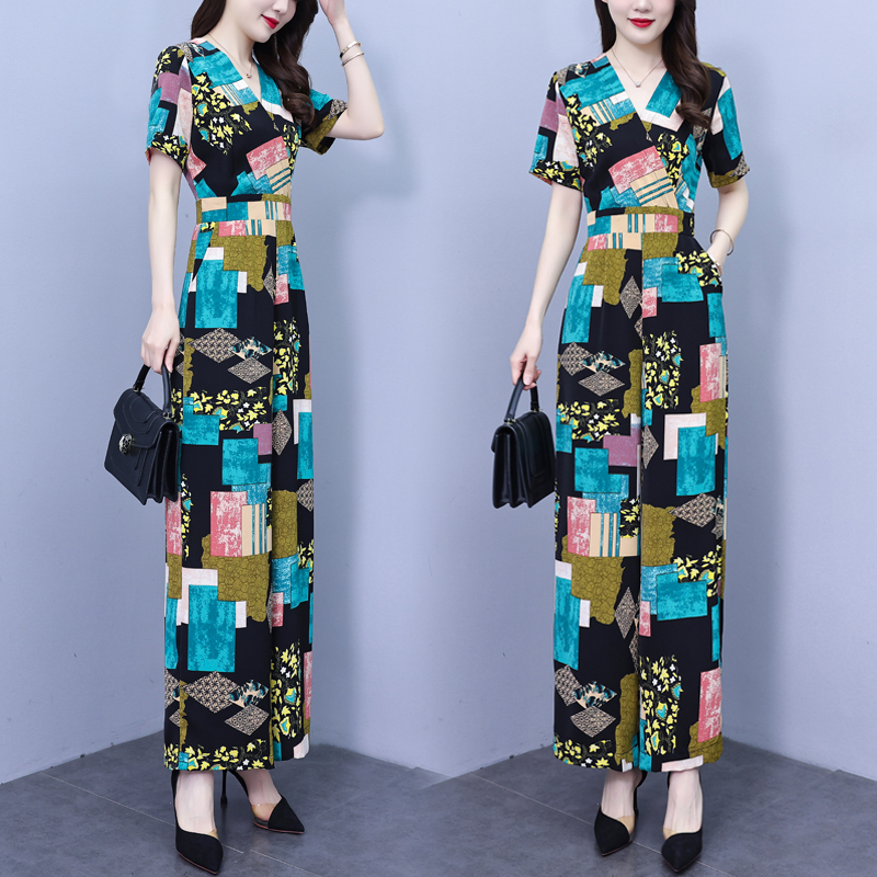 时尚气质女士显瘦连体裤套装女夏装2025新款高腰连身裤阔腿连衣裤