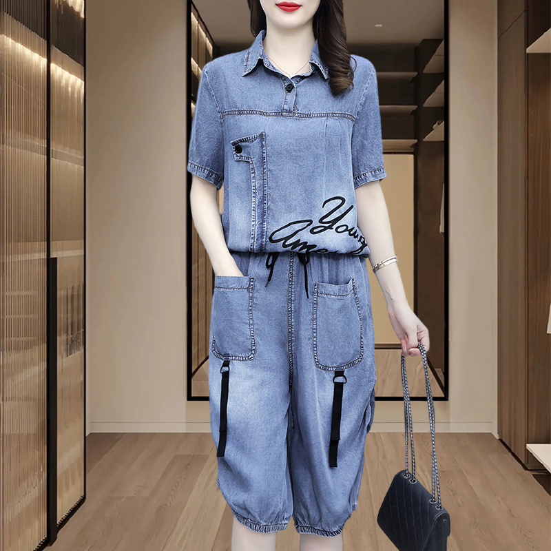 2025夏季新款休闲牛仔套装女士时尚宽松显瘦洋气女装小个子两件套