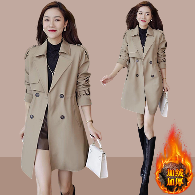 中长款风衣女款爆款加绒加厚新款春秋冬时尚气质宽松显瘦百搭外套