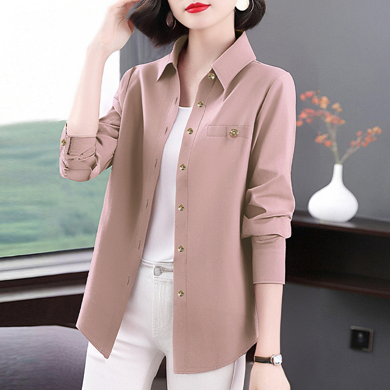 中长款衬衫女春秋2025新款休闲外套减龄长袖翻领衬衣外搭上衣大码