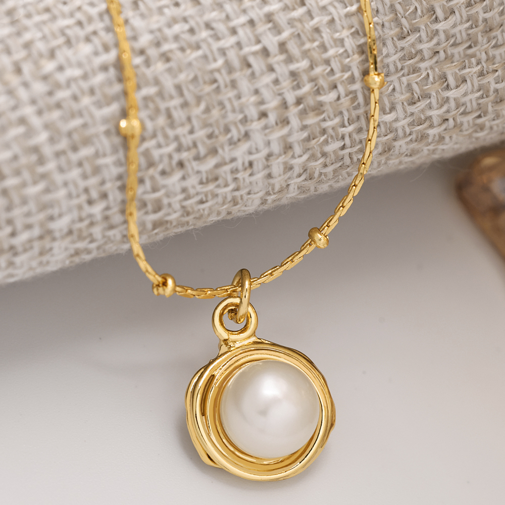 铜合金项链 镀18K金「 天鹅颈」野生珠项链 气质时尚百搭优雅潮坠链