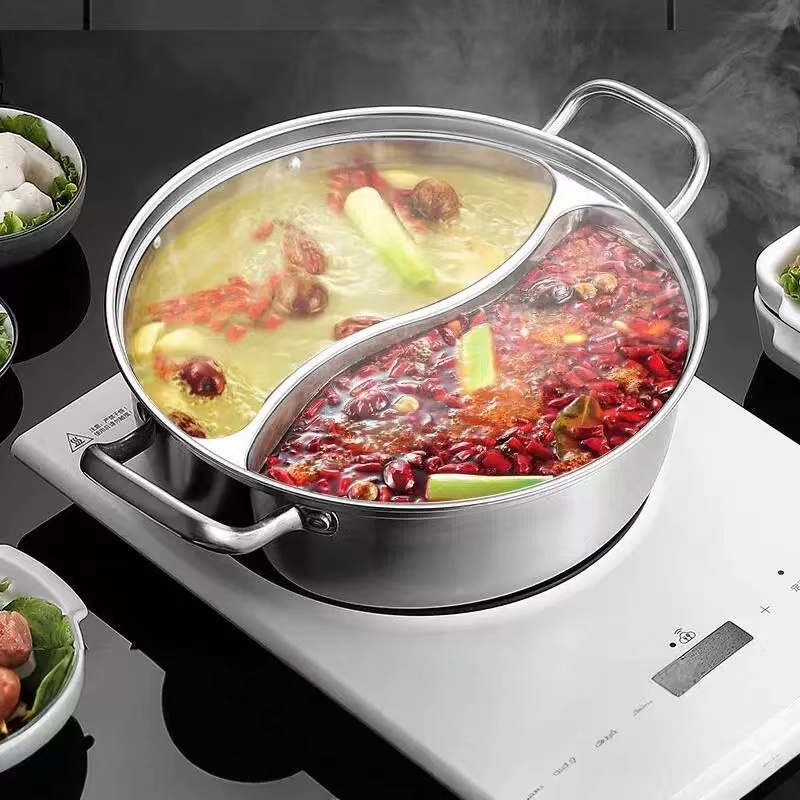 32cm大容量不锈钢火锅加厚加深鸳鸯锅火锅专用电磁炉煤气灶通用