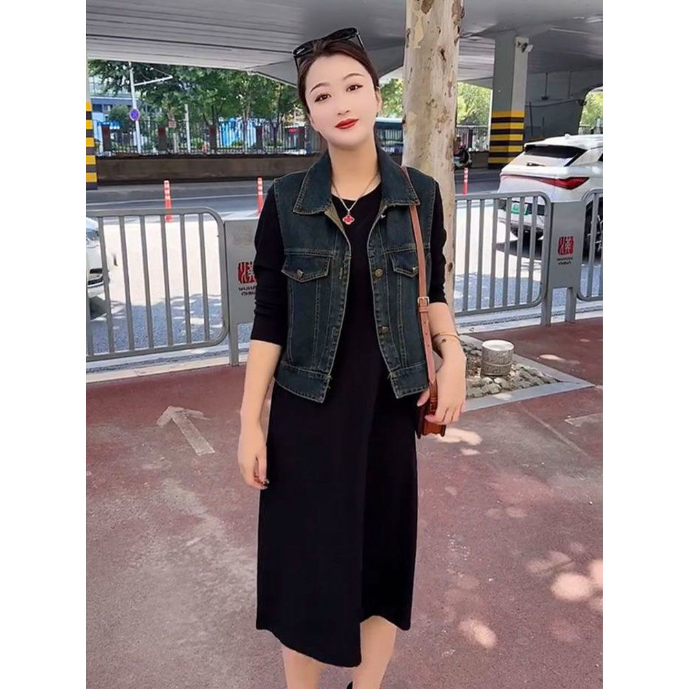 1990时尚怀旧牛仔马甲女春夏新款宽松洋气减龄妈妈装背心夹克外套