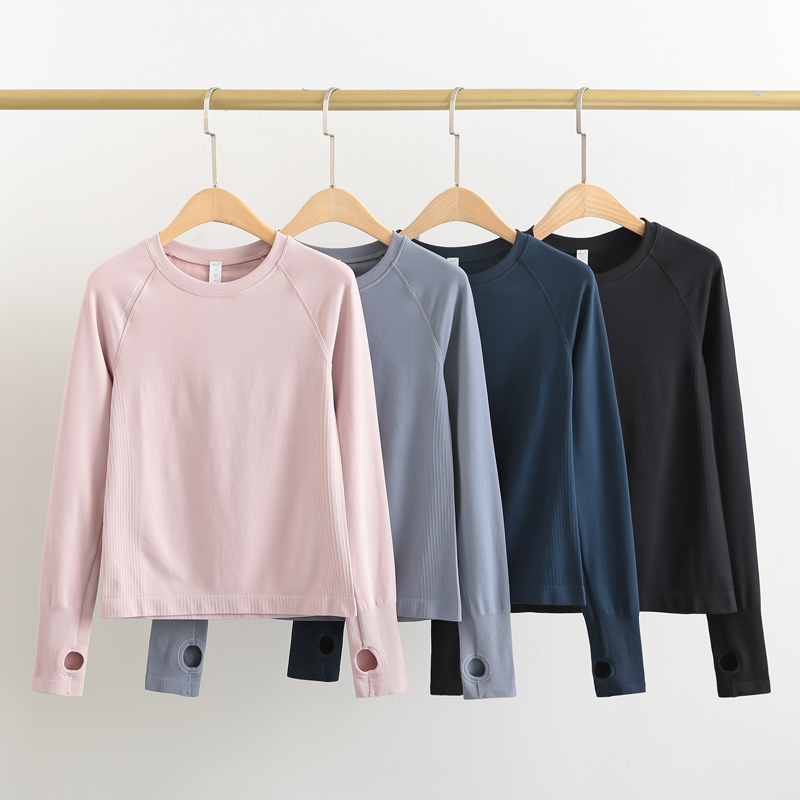 原厂专业瑜伽服长袖紧身弹力运动T恤女跑步高端健身圆领上衣秋冬