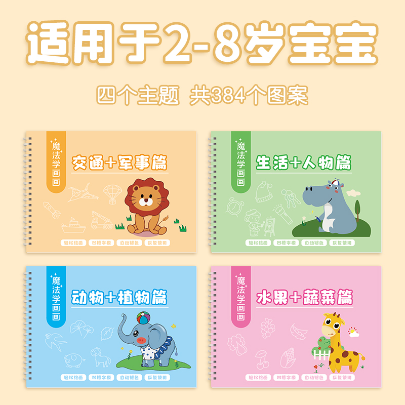 儿童凹槽控笔绘画本儿童训练2-8岁动物水果人物画画控笔训练加厚