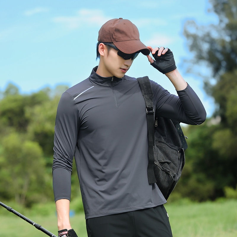 户外速干T恤男春秋新款吸汗透气跑步运动弹力速干衣徒步登山健身