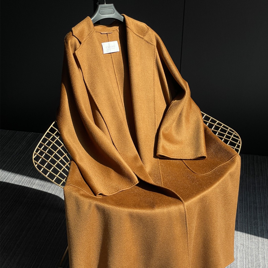 【CRANE】13.8细度/100绒经典传承labbro浴袍款双面水波纹羊绒大衣