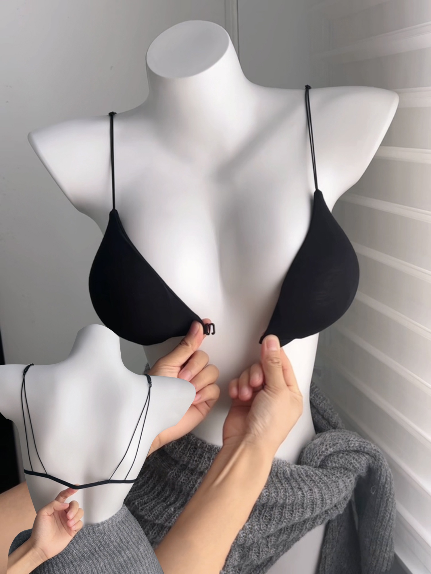 法式前扣薄款文胸聚拢款性感美背内衣网红细带内衣无痕露背文胸罩