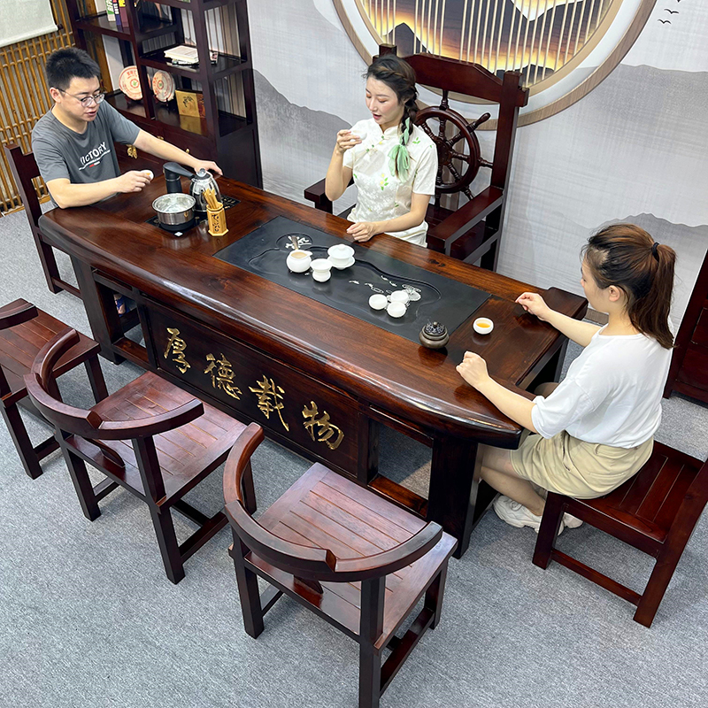 老船木茶桌椅组合家用套装茶几办公商业茶台一体实木现代功夫茶桌