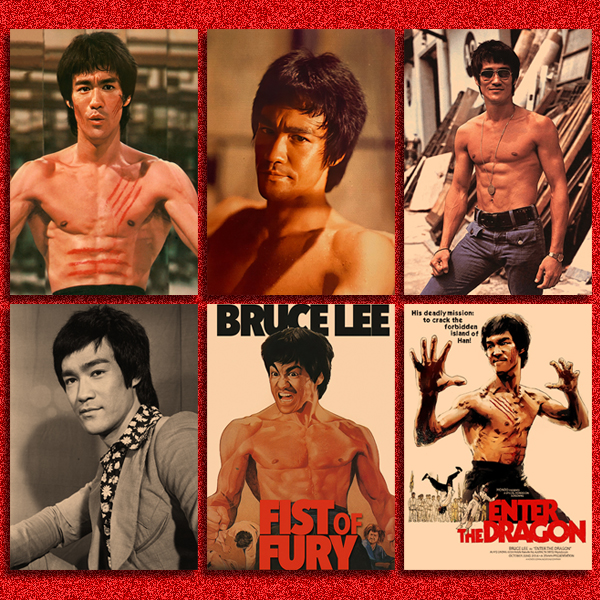 李小龙酒吧装饰画 复古老电影明星海报 文艺牛皮纸画挂画壁画画芯