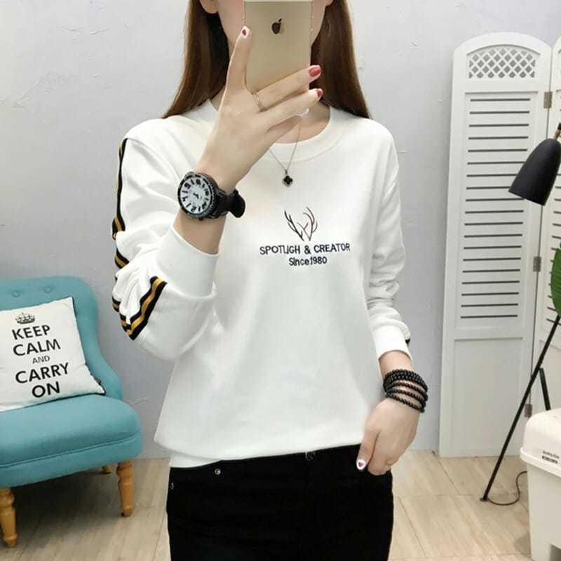 时尚打底衫2025春秋季薄款白色长袖T恤女士卫衣宽松秋衣外穿上衣