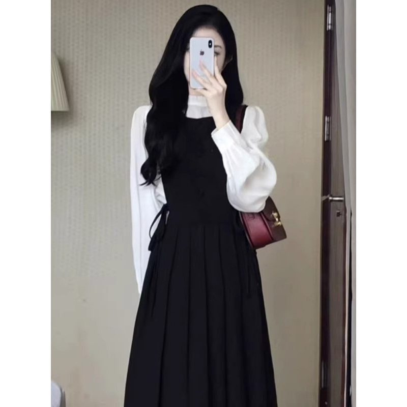 2025秋季小香风时尚高级感小洋装假两件女装显瘦收腰连衣裙子2065