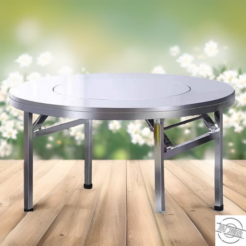 不锈钢折叠圆桌转盘餐桌简约饭桌子户外烧烤加厚排档餐桌酒席用桌