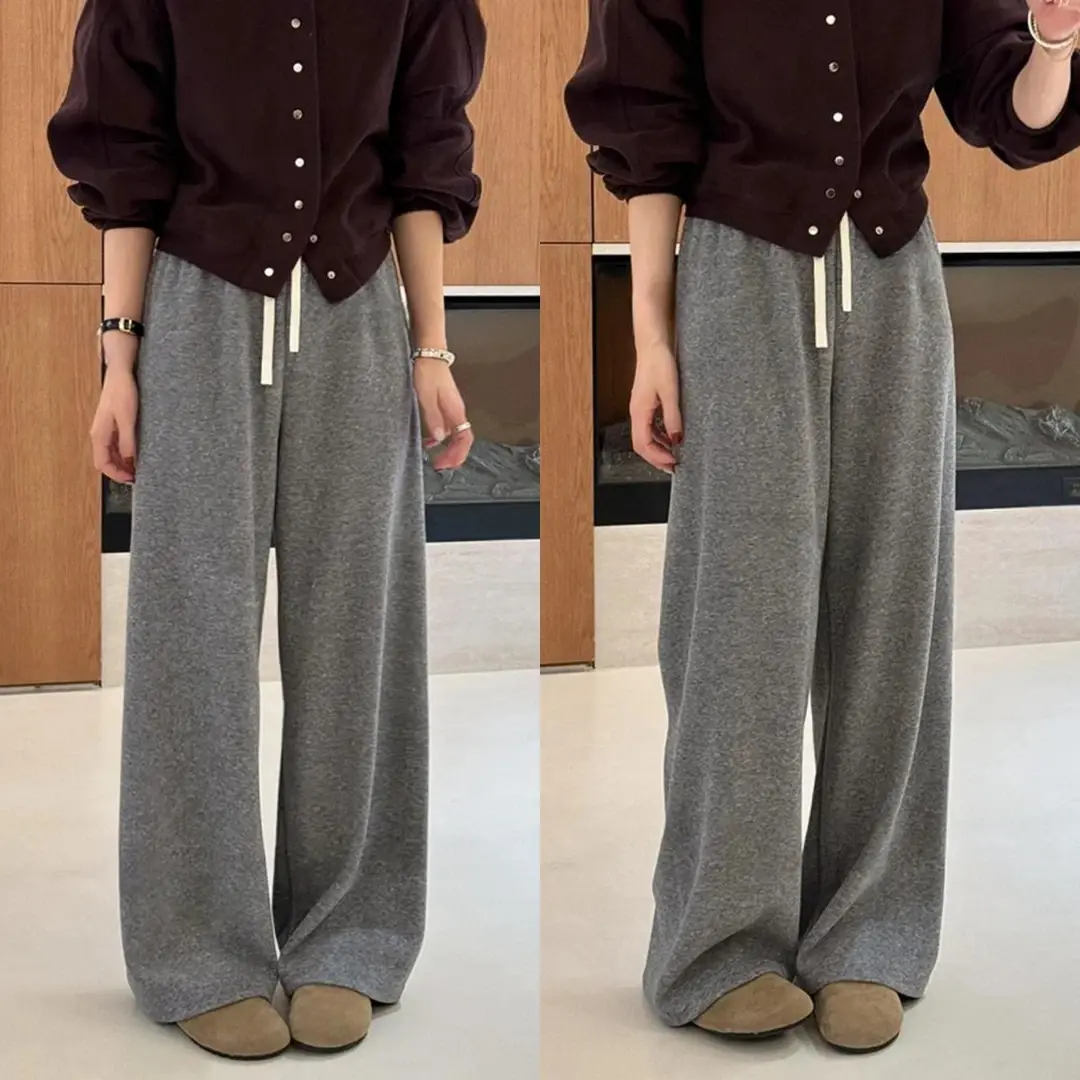 加绒/不加绒可选 【云感裤】gao级感直筒阔腿卫裤休闲垂感拖地长裤