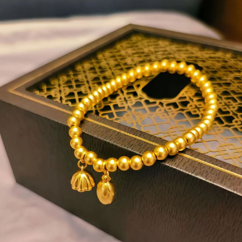 合金手链 古法两世欢手链传承仿真金色手串弹力编织绳镀金饰品