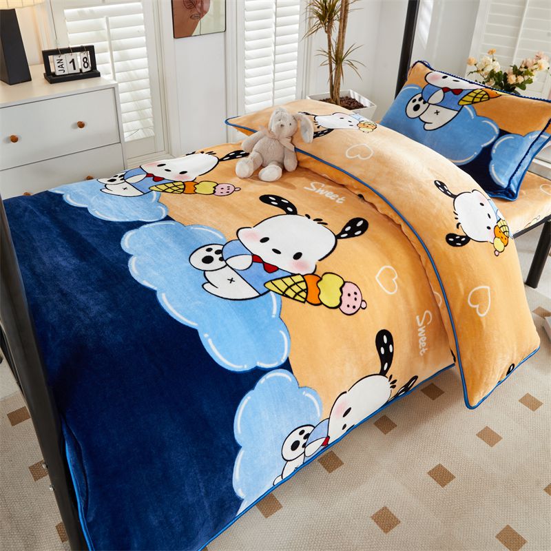 学生宿舍牛奶绒三件套被子全套五件套帕莎双面绒被套单人加厚冬被