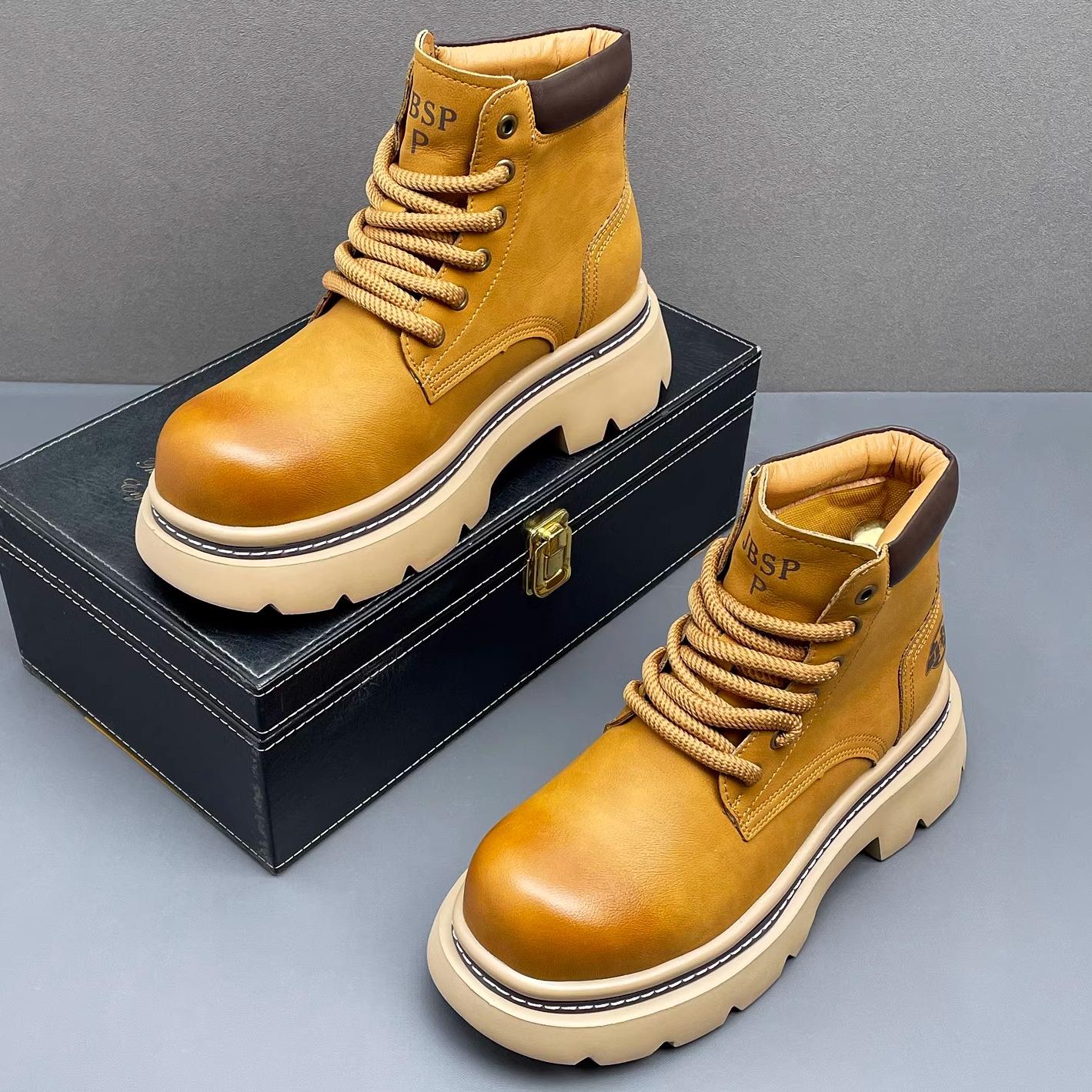 英伦真皮马丁靴男款冬季加绒保暖棉靴厚底圆头男士高帮大黄工装靴