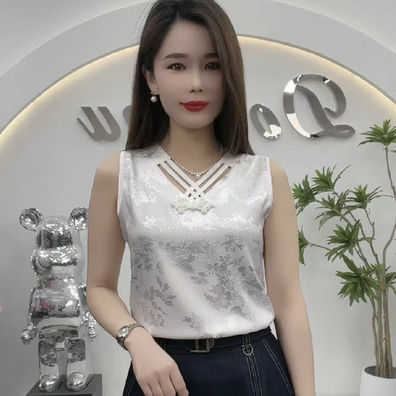 提花缎面吊带背心女内搭夏设计感小众外穿大码醋酸上衣无袖打底衫