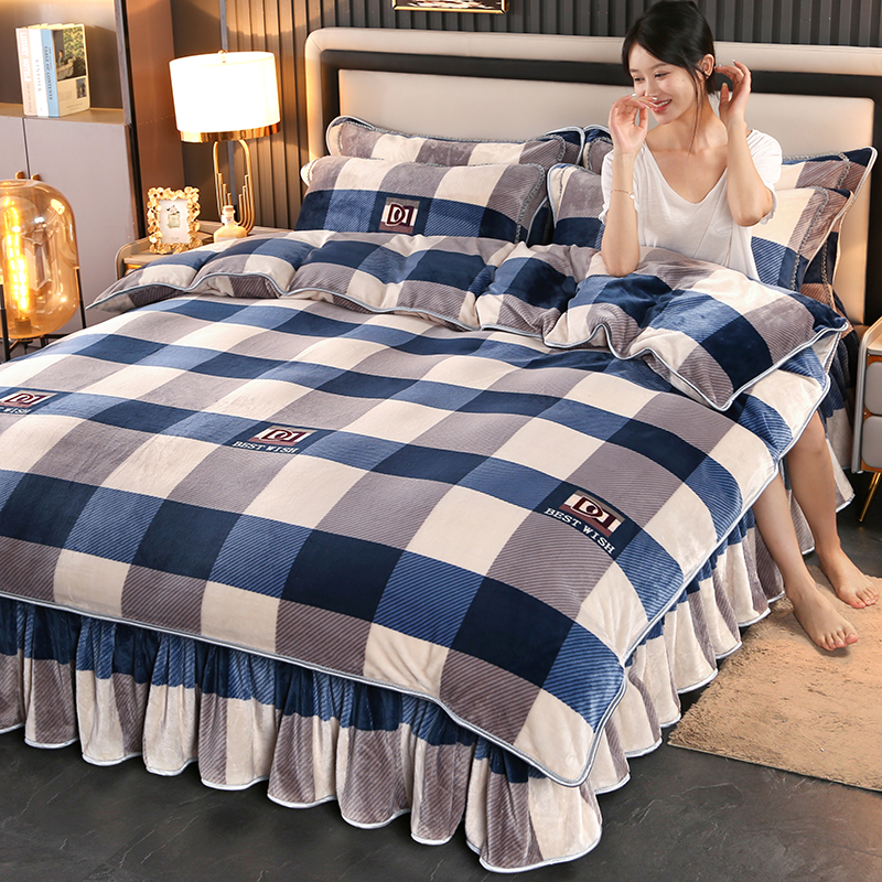 冬季加厚保暖牛奶绒四件套绒被双面绒防滑抗静电床裙款韩版水晶绒