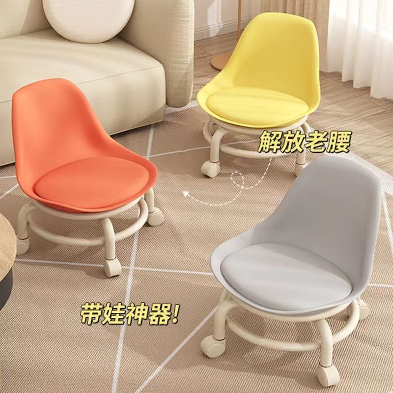 网红美缝矮凳滑轮圆凳软座万向轮小凳子靠背坐墩儿童学步滑凳静音