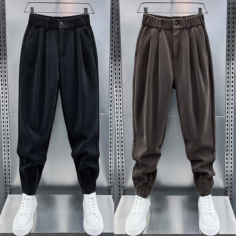 秋冬厚款西裤男轻奢垂感宽松小脚哈伦裤网红同款纯色百搭休闲长裤