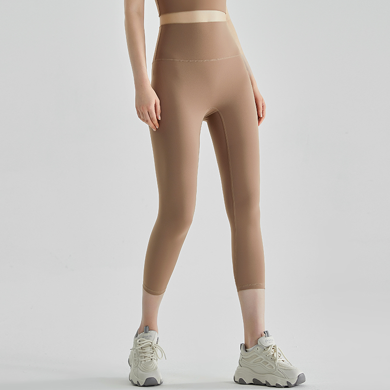 QFK-015均码瑜伽七分裤薄款弹力裸感无尴尬线运动紧身裤
