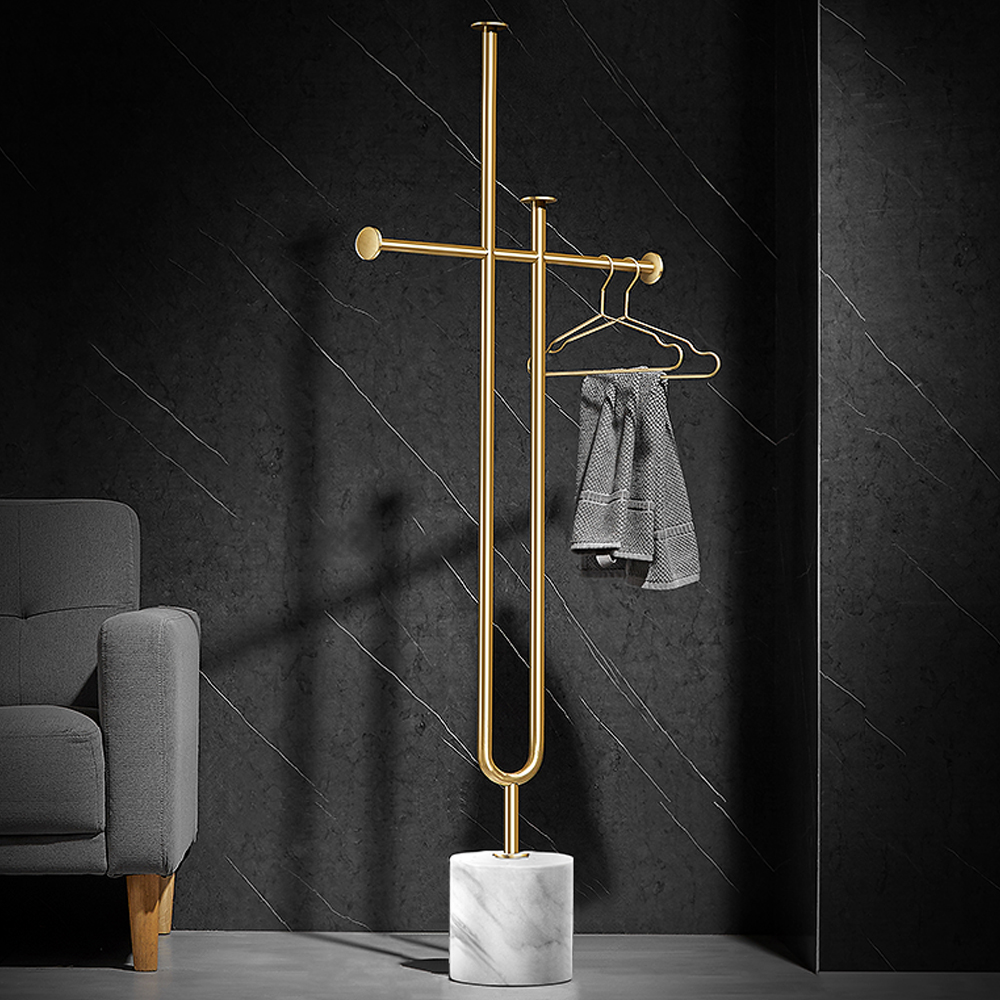 衣帽架落地式卧室客厅简约轻奢全铜转角挂钩挂衣架房间角落衣服架