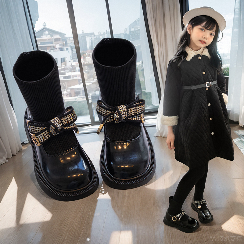 ABC女童短靴2025秋冬新款洋气时尚靴子加绒软底袜靴马丁靴公主靴