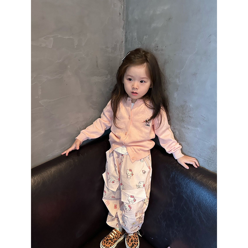 现货】韩版童装女童秋冬新款粉色针织开衫儿童洋气百搭长袖外套