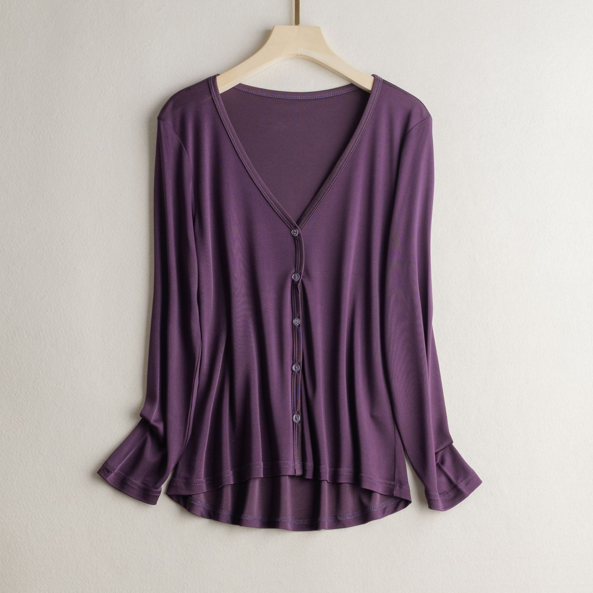 高密度重磅桑蚕丝开衫包边V领气质优雅针织真丝柔软亲肤打底上衣