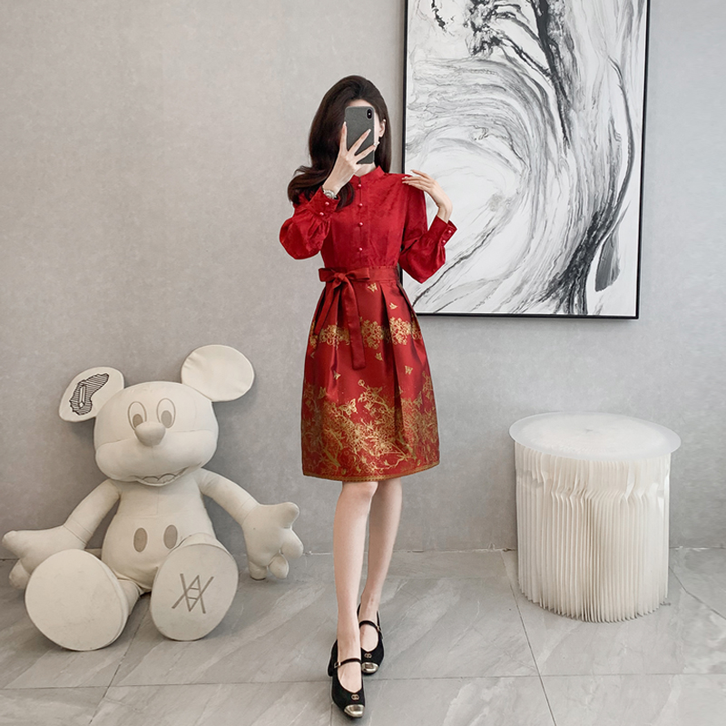 红色新娘敬酒服中式旗袍马面裙新中式订婚礼服套装婚礼连衣裙春款