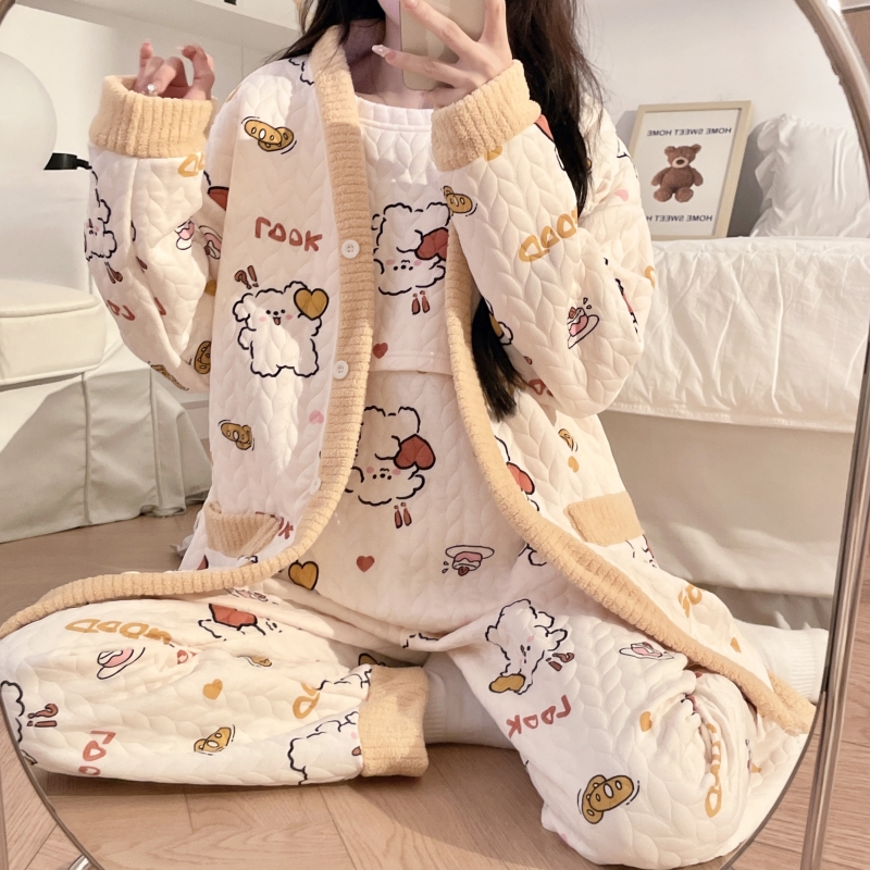 月子服秋冬季加厚三件套空气棉孕妇哺乳睡衣产后产妇保暖冬天喂奶