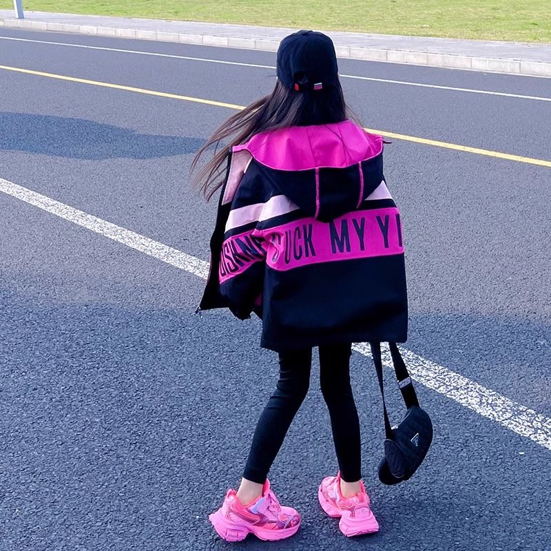 女童冲锋衣外套秋冬2025新款儿童女孩洋气加厚拼色风云女大童冬装