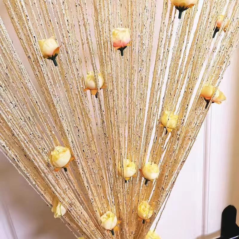 玫瑰花线帘 加密门帘隔断玄关窗帘床帘婚庆流苏装饰背景帘田园