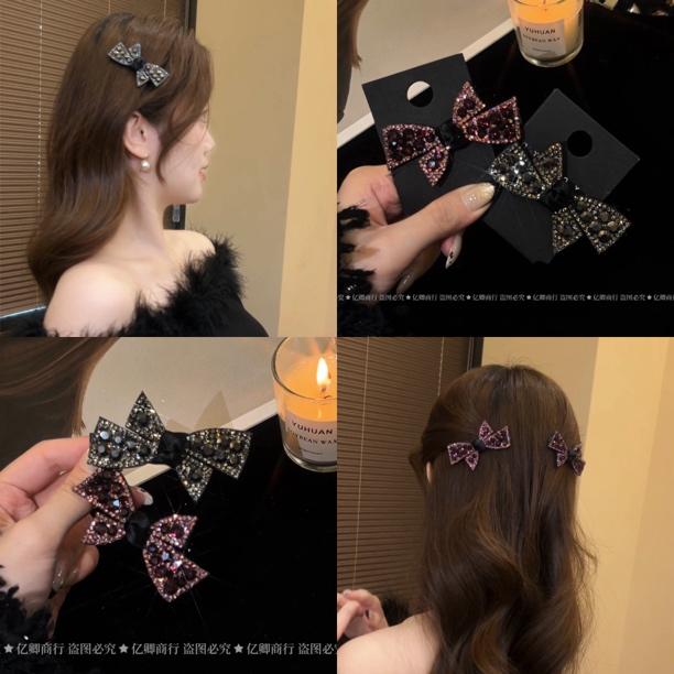 韩国复古水钻bb夹女生气质刘海夹碎发夹小香风侧边夹时尚可爱黑色