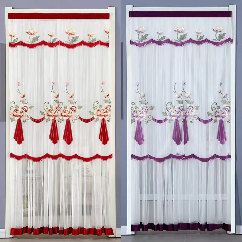 新款布帘家用免打孔门帘隔断帘客厅卫生间防蚊虫半帘遮光免打孔