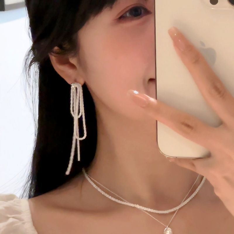 铜合金耳饰 【扶光】气质时尚波光粼粼长款流苏耳环高级显瘦耳饰