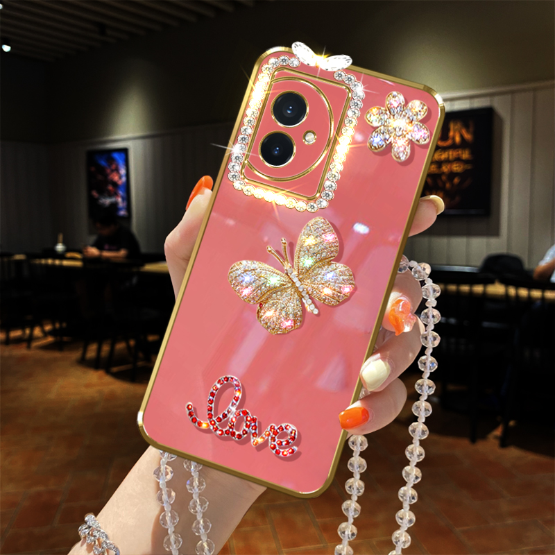 荣耀100手机壳镶钻5G软胶honor100防摔保护套全包镜头蝴蝶女款新