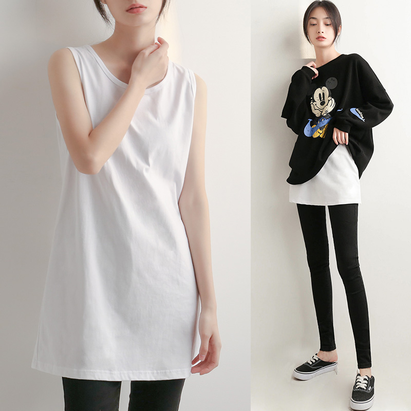 卫衣打底内搭背心女中长款纯棉白色遮屁股叠穿神器吊带无袖打底衫