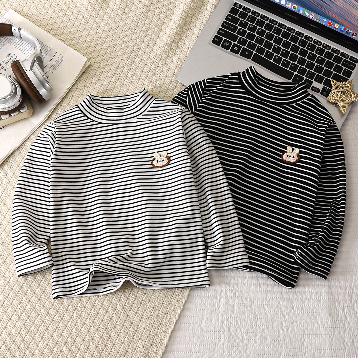 【现货速发】条纹女宝长袖秋冬打底儿童宝宝内搭半婴儿打底衣内搭