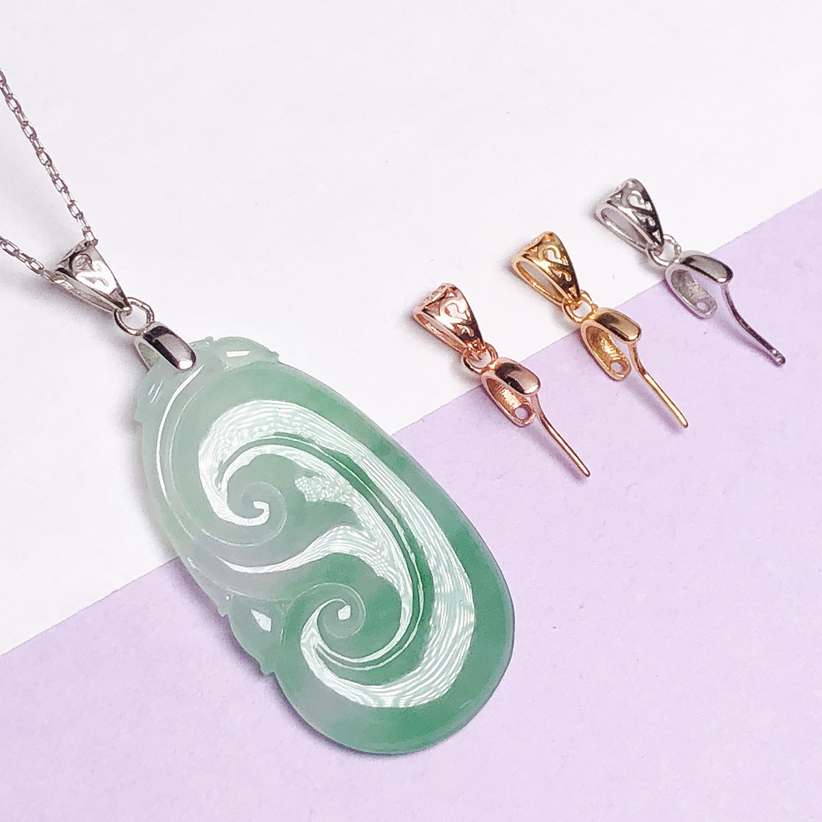 925银银制品 s925纯银镀18K瓜子扣玉坠夹扣diy玉石扣头银扣百搭扣