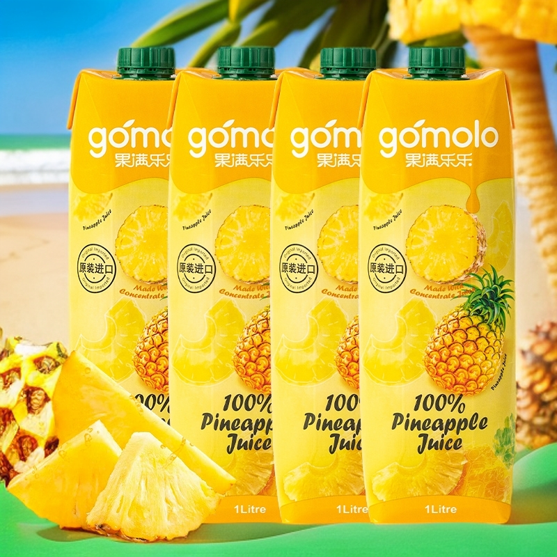 果满乐乐100%菠萝汁纯果汁1L*2/4瓶原装进口凤梨汁饮料大瓶装调酒