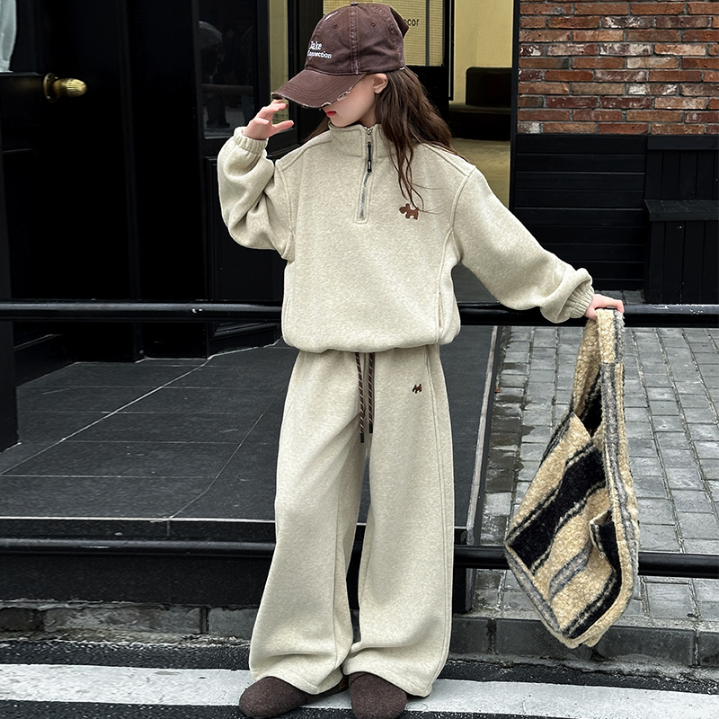 女童加绒卫衣套装春秋2025新款洋气女孩大童秋季时髦儿童运动春装