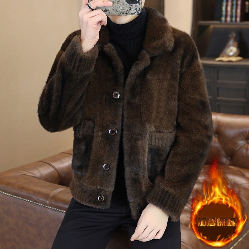 冬季新款高档男士双面穿青年皮毛一体加绒加厚夹克外套时尚大衣潮