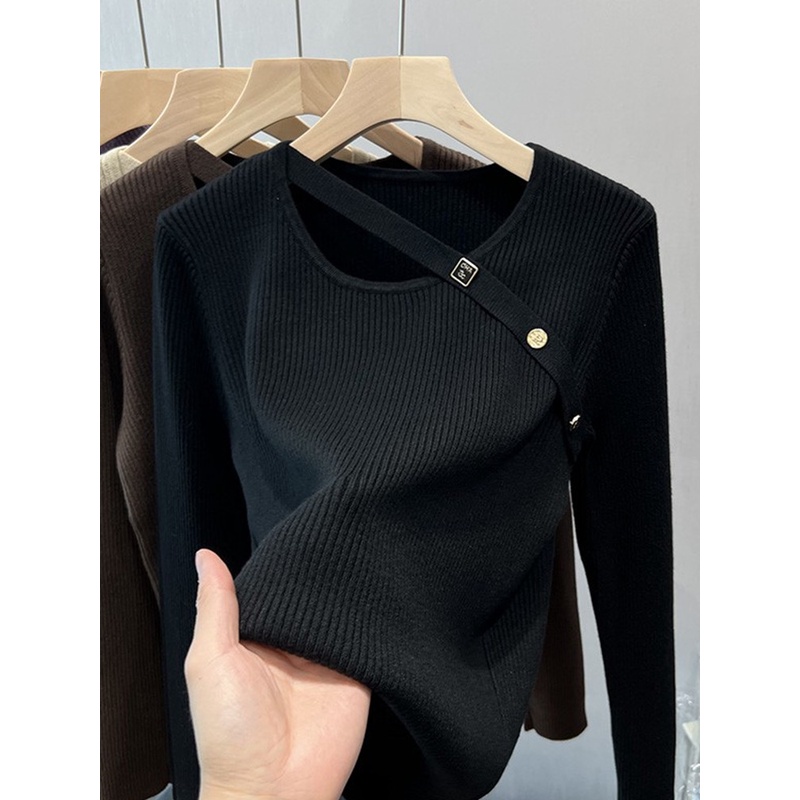 大码女装今年流行毛衣女秋冬别致小性感上衣不规则外穿针织打底衫