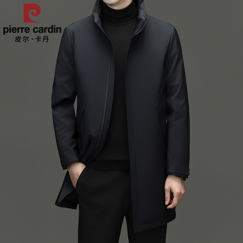 皮尔卡丹冬季新款90绒子户外风衣羽绒服男士中长商务立领爸爸外套