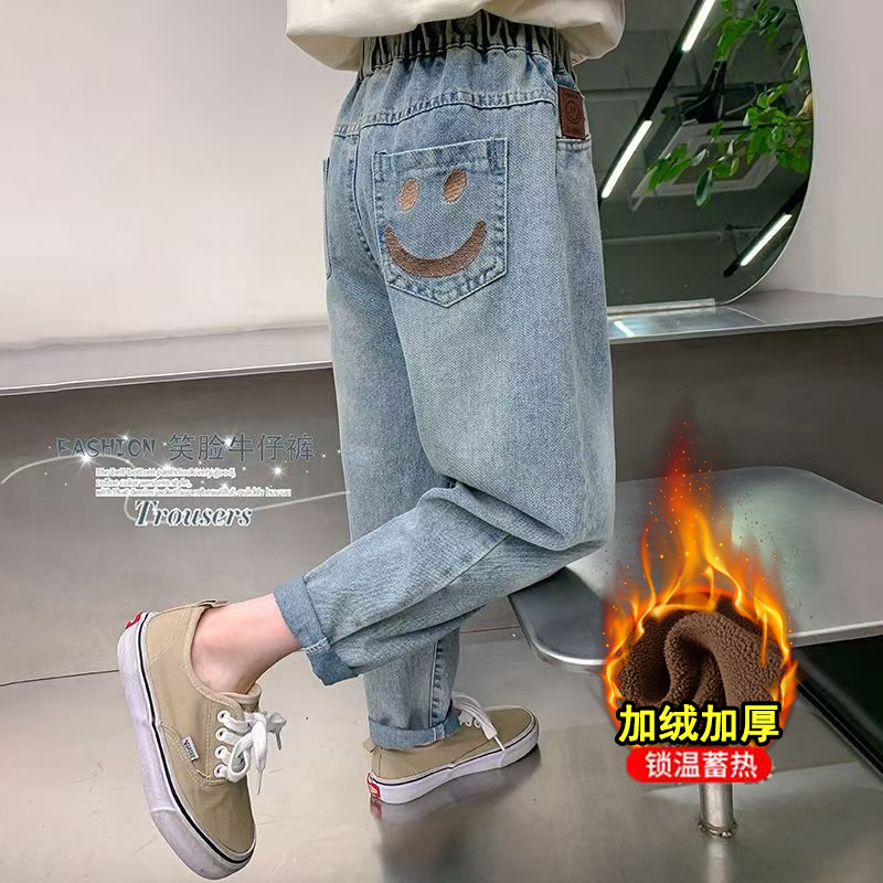 【加绒/不加绒】女童牛仔裤冬装2025新款儿童秋冬洋气一体绒老爹裤