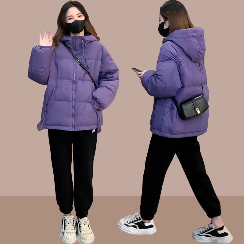 大码棉服冬款夹棉外套女2025网红爆款宽松显瘦双拉链洋气紫色棉袄