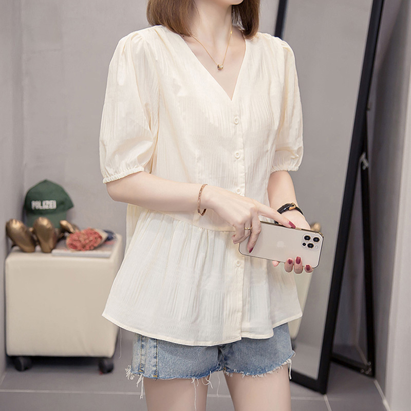 洋气短袖衬衫女夏季新款法式小众上档次薄款衬衣百搭外穿欧货小衫