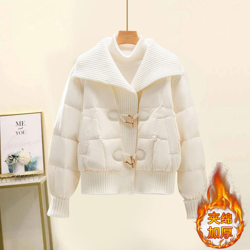 针织翻领棉服女蛇年穿搭2025年新款冬季小香风外套小个子保暖棉衣